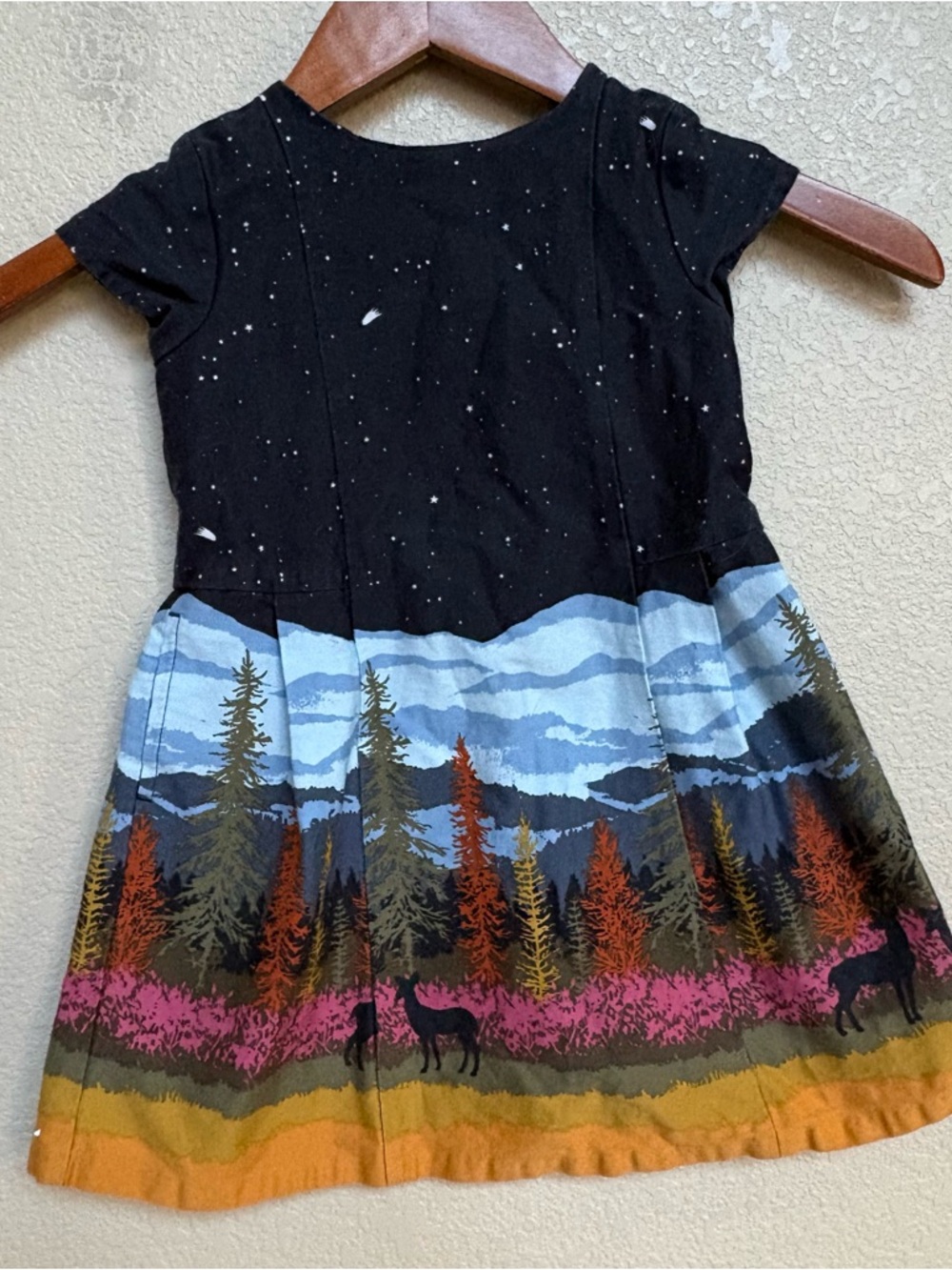 Genuine Kids OshKosh Navy Forest Deer Print Dress Short‎ Sleeve Fit Flare 2T